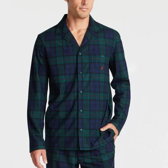 NAUTICA Pajama Top Men's Size XL Black Blue Plaid Sleepwear Extra Soft Fleece - Picture 2 of 10